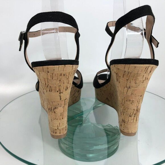 Charles by Charles David Lambert Wedge Black Sandals Cork Ankle Strap - Picture 4 of 8